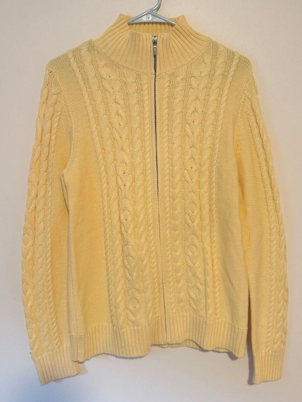 Vintage L.L.Bean Butter Yellow Cable Knit Quarter Zip Cotton Sweater M